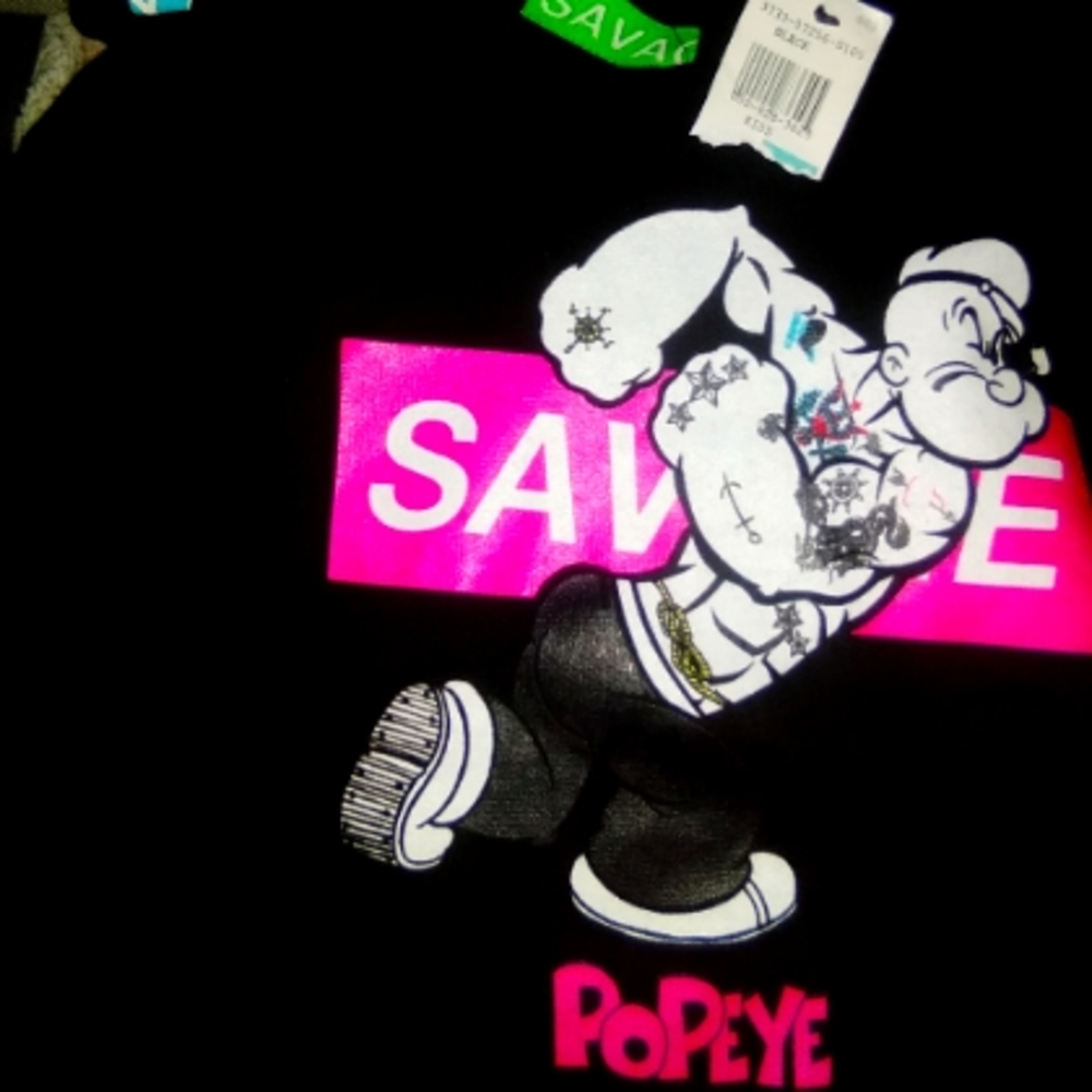 Popeye Sweatshirt black,green,hot pink,yellow,& blue